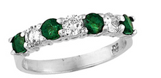 0.73CT DIAMOND & AAA EMERALD 14KT WHITE GOLD 3D 7 STONE ROUND ANNIVERSARY RING
