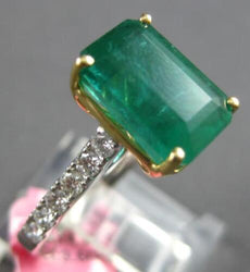 4.77CT DIAMOND & AAA EMERALD 18K 2 TONE GOLD EMERALD CUT & ROUND ENGAGEMENT RING