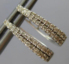 ESTATE .33CT DIAMOND 14KT WHITE GOLD CLASSIC 2 ROW OVAL HUGGIE HANGING EARRINGS
