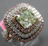 GIA LARGE 3.06CT WHITE PINK & GREENISH YELLOW DIAMOND 18K WHITE & ROSE GOLD RING