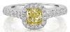 1.46CT WHITE & FANCY YELLOW DIAMOND 18K 2 TONE GOLD CUSHION HALO ENGAGEMENT RING