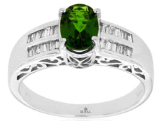 1.25CT DIAMOND & AAA RUSSALITE 14K WHITE GOLD 3D OVAL & BAGUETTE ENGAGEMENT RING