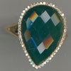 ESTATE LARGE 8.37CT DIAMOND & AAA AGATE 14K YELLOW GOLD PEAR SHAPE HALO FUN RING