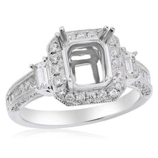 1.36CT DIAMOND 18K WHITE GOLD ROUND & BAGUETTE SQUARE SEMI MOUNT ENGAGEMENT RING