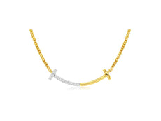 ESTATE .05CT DIAMOND 14KT YELLOW GOLD 3D DOUBLE T BAR FUN NECKLACE