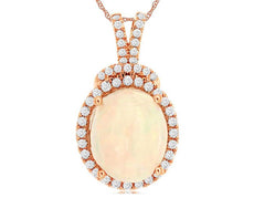 3.37CT DIAMOND & AAA OPAL 14K ROSE GOLD OVAL & ROUND FLOWER FUN FLOATING PENDANT