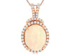 3.37CT DIAMOND & AAA OPAL 14K ROSE GOLD OVAL & ROUND FLOWER FUN FLOATING PENDANT