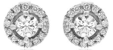 ESTATE .69CT DIAMOND 14KT WHITE GOLD 3D CLASSIC ROUND HALO FLORAL STUD EARRINGS