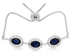 ESTATE 3.5CT DIAMOND & AAA SAPPHIRE 14K WHITE GOLD OVAL HALO ADJUSTABLE BRACELET