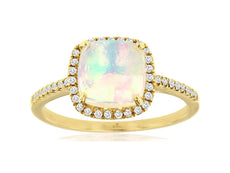 1.58CT DIAMOND & AAA OPAL 14KT YELLOW GOLD CUSHION & ROUND HALO FRIENDSHIP RING