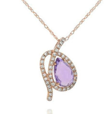 1.06CT DIAMOND & AAA AMETHYST 14K ROSE GOLD PEAR SHAPE & ROUND SIGNATURE PENDANT