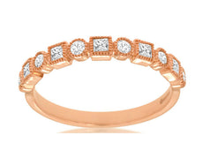 .35CT DIAMOND 14KT ROSE GOLD 3D ROUND & PRINCESS BEZEL FILIGREE ANNIVERSARY RING