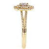 WIDE .65CT DIAMOND 18KT ROSE GOLD PRINCESS & ROUND DOUBLE HALO ENGAGEMENT RING