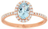 .85CT DIAMOND & AAA AQUAMARINE 14KT ROSE GOLD OVAL & ROUND HALO FRIENDSHIP RING