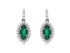 .98CT DIAMOND & AAA EMERALD 14KT WHITE GOLD 3D MARQUISE & ROUND HANGING EARRINGS