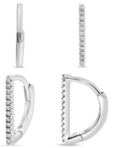 .05CT DIAMOND 14K WHITE GOLD CLASSIC ROUND BAR LEVERBACK HUGGIE HANGING EARRINGS