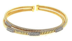 .56CT DIAMOND 18KT 2 TONE GOLD CRISS CROSS SNAKE FLEXIBLE CUFF BANGLE BRACELET