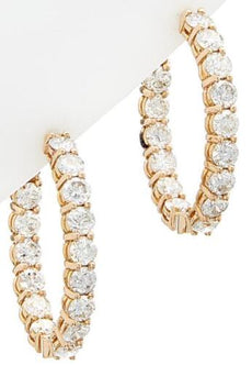 6.13CT DIAMOND 18K ROSE GOLD ROUND CLASSIC SHARED PRONG INSIDE OUT HOOP EARRINGS