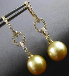 LARGE .84CT DIAMOND & AAA GOLDEN SOUTH SEA PEARL 18K WHITE GOLD HANGING EARRINGS