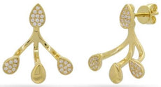 .19CT DIAMOND 14K YELLOW GOLD 3D MULTI PEAR SHAPE TEAR DROP FUN HANGING EARRINGS