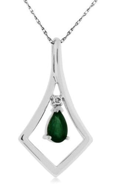 .40CT DIAMOND & AAA EMERALD 14KT WHITE GOLD PEAR SHAPE & ROUND FLOATING PENDANT