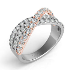 1.03CT DIAMOND 14KT WHITE & ROSE GOLD 3D CLASSIC 3 ROW CRISS CROSS X LOVE RING