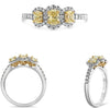 1.10CT WHITE & FANCY YELLOW DIAMOND 18K 2 TONE GOLD 3D OVAL & ROUND 3 STONE RING