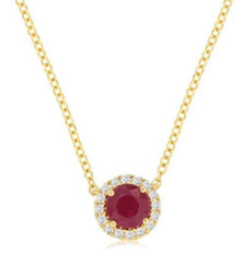.80CT DIAMOND & AAA RUBY 14KT YELLOW GOLD ROUND HALO CLASSIC FUN LOVE NECKLACE