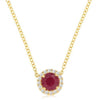 .80CT DIAMOND & AAA RUBY 14KT YELLOW GOLD ROUND HALO CLASSIC FUN LOVE NECKLACE
