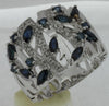 WIDE 1.48CT DIAMOND & AAA SAPPHIRE 14KT WHITE GOLD MULTI LEAF ANNIVERSARY RING