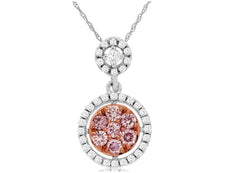 .36CT WHITE & PINK DIAMOND 14K WHITE & ROSE GOLD CLUSTER FLOWER FLOATING PENDANT