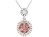 .36CT WHITE & PINK DIAMOND 14K WHITE & ROSE GOLD CLUSTER FLOWER FLOATING PENDANT