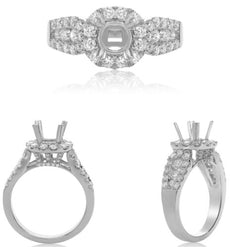 1.23CT DIAMOND 14K WHITE GOLD 3D ROUND OCTAGON FLORAL SEMI MOUNT ENGAGEMENT RING