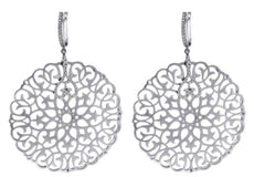 LARGE .33CT DIAMOND 18KT WHITE GOLD MULTI HEART FILIGREE FLOWER HANGING EARRINGS