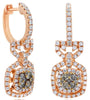 1.07CT WHITE & CHOCOLATE FANCY DIAMOND 14KT ROSE GOLD 3D CLUSTER FLOWER EARRINGS