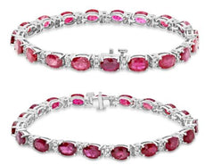 20.13CT DIAMOND & AAA RUBY 14KT WHITE GOLD OVAL & ROUND ETERNITY MENS BRACELET