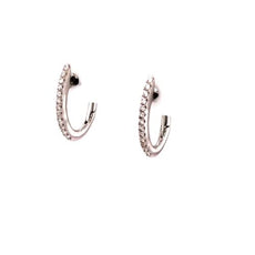 ESTATE .21CT DIAMOND 18KT WHITE GOLD 3D PAVE SMALL HUGGIE HOOP HANGING EARRINGS