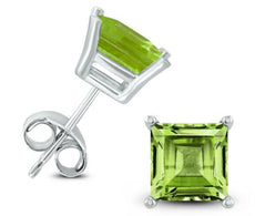 ESTATE 2.0CT AAA PERIDOT 14KT WHITE GOLD 3D PRINCESS CLASSIC STUD EARRINGS