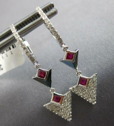 ESTATE .54CT DIAMOND & AAA RUBY 14KT WHITE GOLD TRIANGULAR FUN HANGING EARRINGS