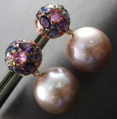 LARGE AAA MULTI COLOR SAPPHIRE & AAA PINK SOUTH SEA PEARL 18K ROSE GOLD EARRINGS