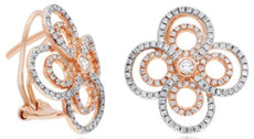 1.19CT DIAMOND 14KT WHITE & ROSE GOLD 3D CLASSIC DOUBLE INFINITY FLOWER EARRINGS