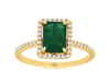 ESTATE 1.80CT DIAMOND & AAA EMERALD 14KT YELLOW GOLD SQUARE HALO ENGAGEMENT RING