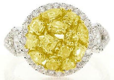 1.51CT WHITE & FANCY YELLOW DIAMOND 18KT 2 TONE GOLD CLUSTER HALO INFINITY RING