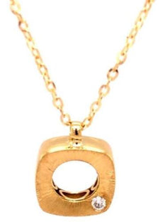 .05CT DIAMOND 18KT YELLOW GOLD SOLITAIRE SQUARE CIRCLE OF LIFE FLOATING PENDANT