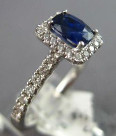 .97CT DIAMOND & AAA SAPPHIRE 18K WHITE GOLD CUSHION & ROUND HALO ENGAGEMENT RING