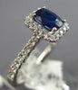 .97CT DIAMOND & AAA SAPPHIRE 18K WHITE GOLD CUSHION & ROUND HALO ENGAGEMENT RING
