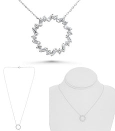 .38CT DIAMOND 14KT WHITE GOLD 3D ROUND & BAGUETTE CIRCLE OF LIFE LOVE NECKLACE