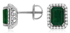 2.28CT DIAMOND & AAA EMERALD 14KT WHITE GOLD EMERALD CUT HALO SCREWBACK EARRINGS