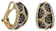 2.75CT WHITE & CHOCOLATE FANCY DIAMOND 14KT YELLOW GOLD 3D MULTI ROW EARRINGS