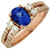 ESTATE 1.95CT DIAMOND & AAA TANZANITE 14KT ROSE GOLD OVAL & ROUND ENGAGMENT RING